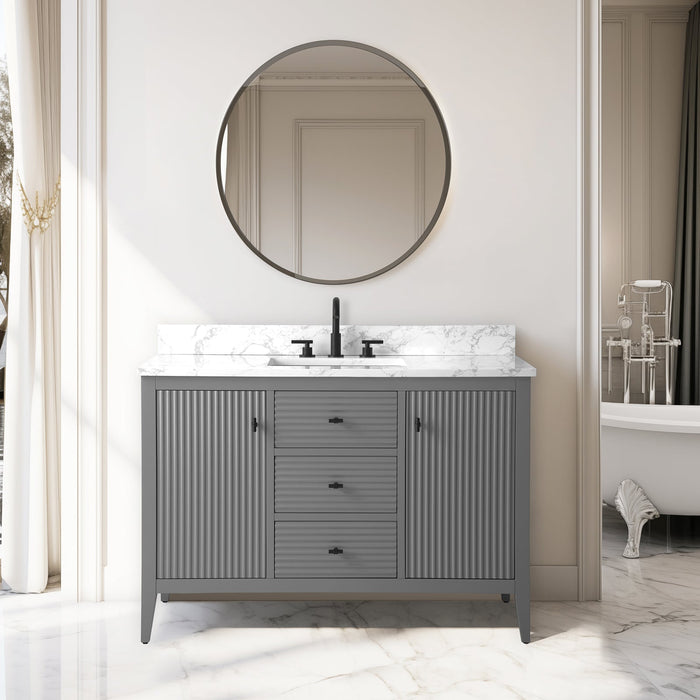 48" Single Sink Freestanding Bathroom Vanity with Engineered Marble Top - HomeBeyond