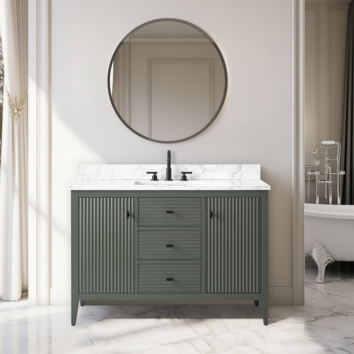 48" Single Sink Freestanding Bathroom Vanity with Engineered Marble Top - HomeBeyond