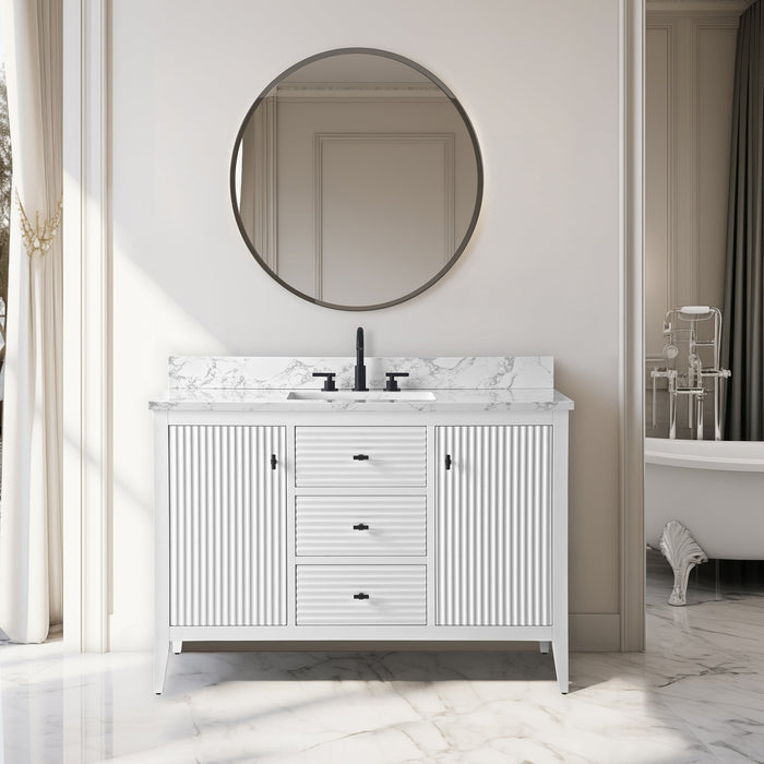 48" Single Sink Freestanding Bathroom Vanity with Engineered Marble Top - HomeBeyond