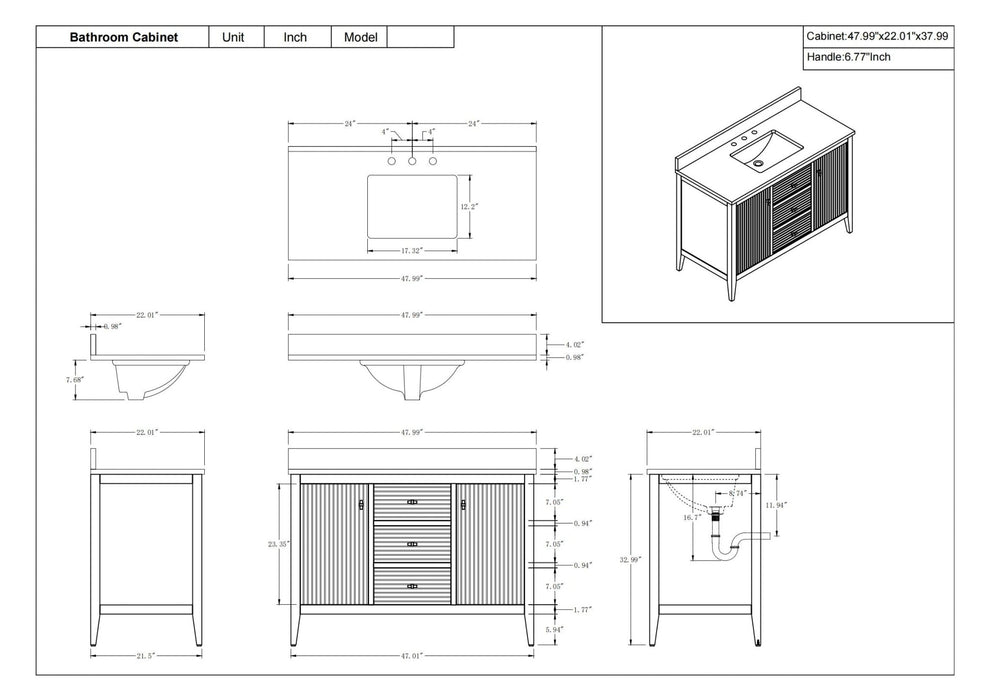 48" Single Sink Freestanding Bathroom Vanity with Engineered Marble Top - HomeBeyond