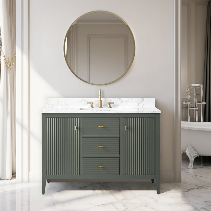 48" Single Sink Freestanding Bathroom Vanity with Engineered Marble Top - HomeBeyond