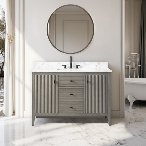 48" Single Sink Freestanding Bathroom Vanity with Engineered Marble Top - HomeBeyond