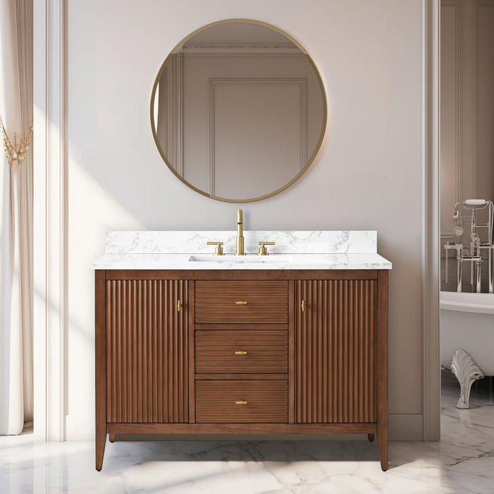 48" Single Sink Freestanding Bathroom Vanity with Engineered Marble Top - HomeBeyond