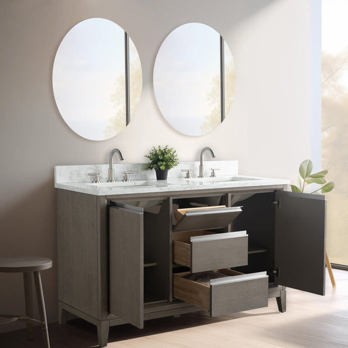 54" Double Sink Bathroom Vanity with Engineered Marble Top - HomeBeyond