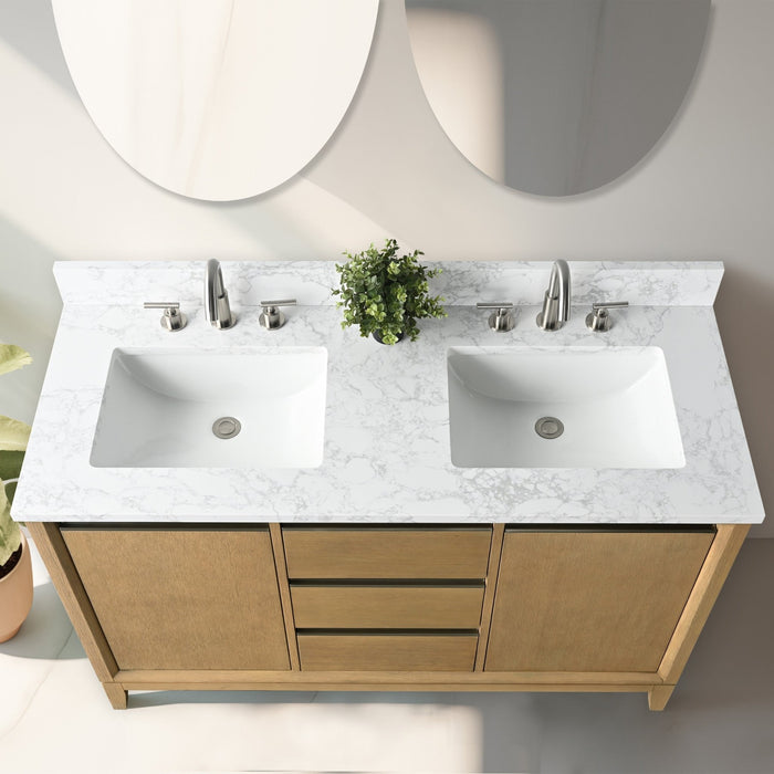 54" Double Sink Bathroom Vanity with Engineered Marble Top - HomeBeyond