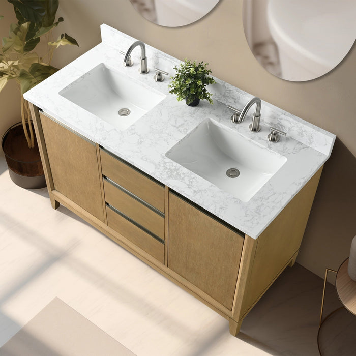 54" Double Sink Bathroom Vanity with Engineered Marble Top - HomeBeyond