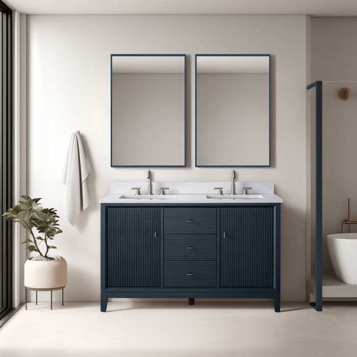 54" Double Sink Freestanding Bath Vanity Cabinet with White Engineered Marble Top - HomeBeyond