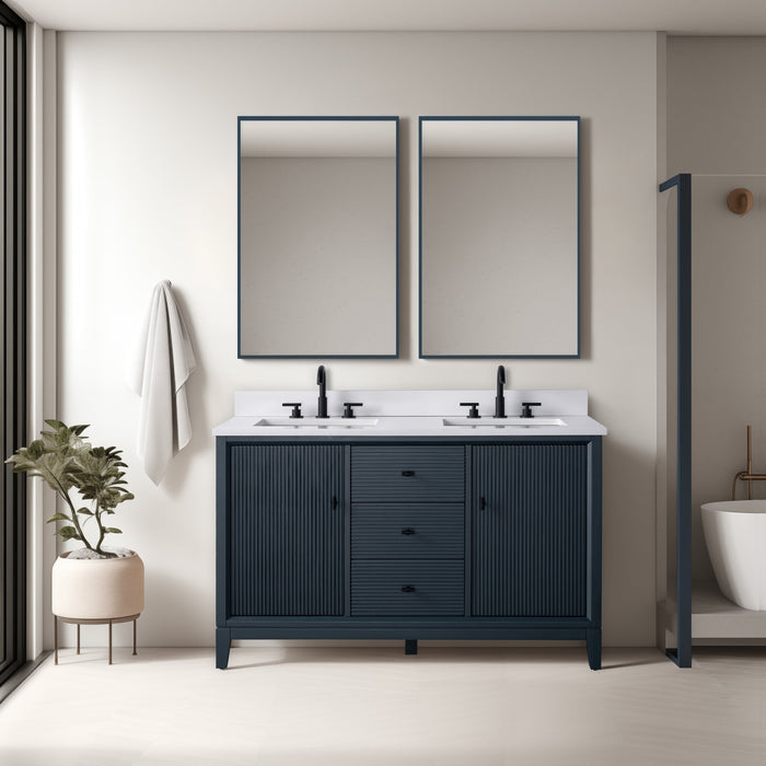 54" Double Sink Freestanding Bath Vanity Cabinet with White Engineered Marble Top - HomeBeyond