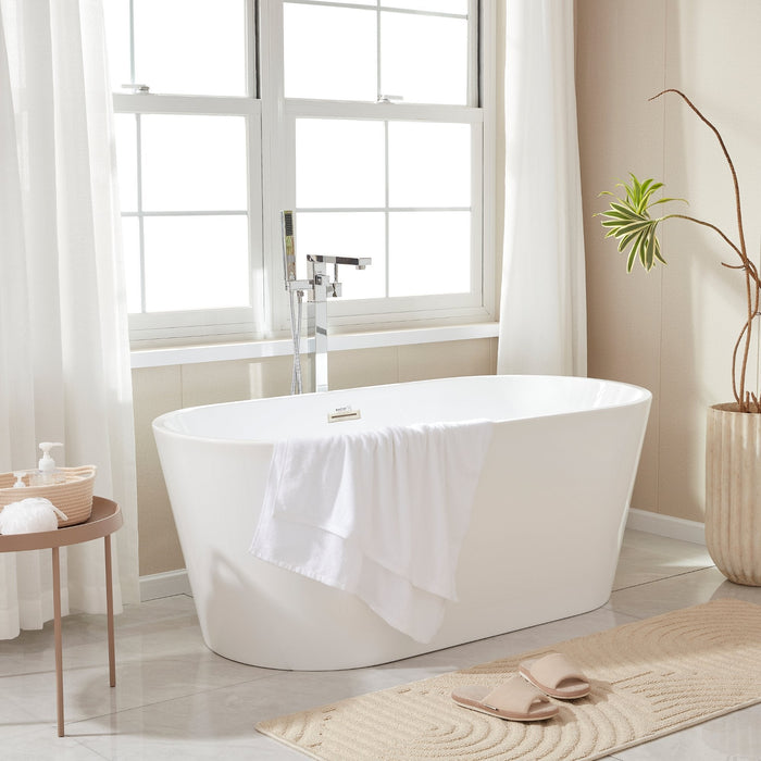 54" Freestanding White Acrylic Bathtub - HomeBeyond