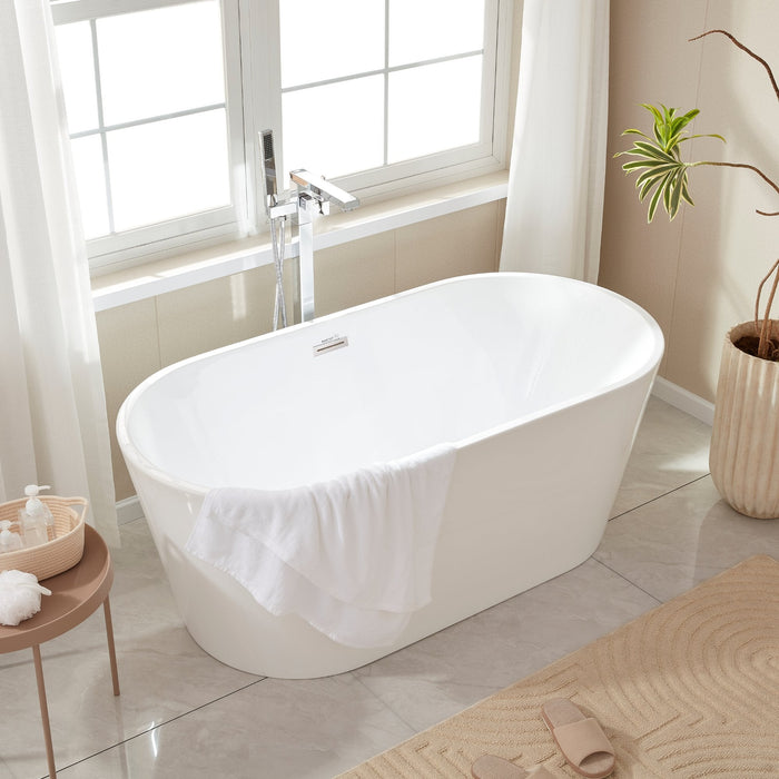 54" Freestanding White Acrylic Bathtub - HomeBeyond