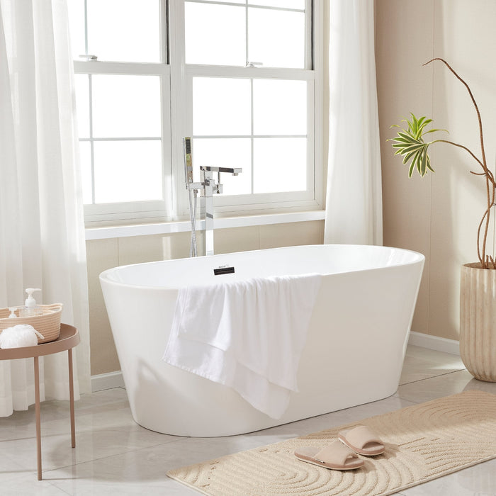 54" Freestanding White Acrylic Bathtub - HomeBeyond