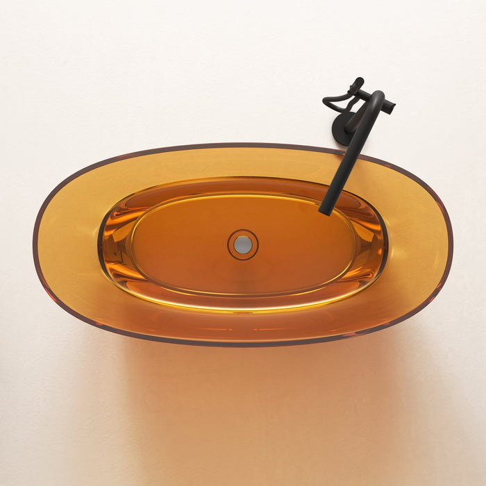 59" or 67” Oval Shaped Stone Resin Freestanding Bathtub, with Polished Chrome Pop Up Drain - HomeBeyond