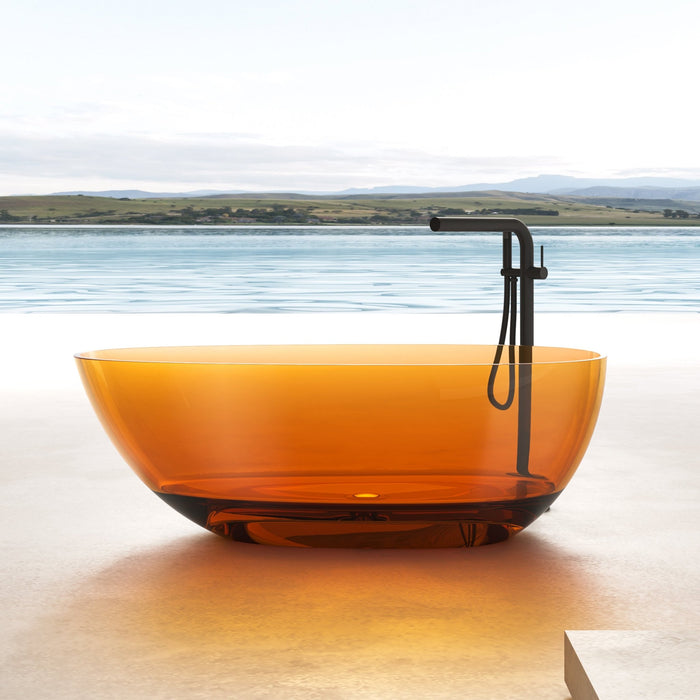 59" x 31” Oval Shaped Stone Resin Freestanding Bathtub, with Polished Chrome Pop Up Drain - HomeBeyond