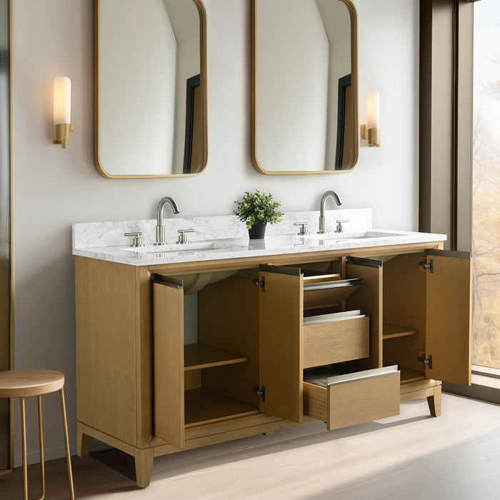 60" Double Sink Bathroom Vanity with Engineered Marble Top - HomeBeyond