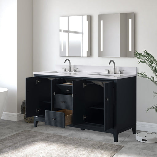 60" Double Sink Freestanding Bath Vanity Cabinet with White Engineered Marble Top - HomeBeyond