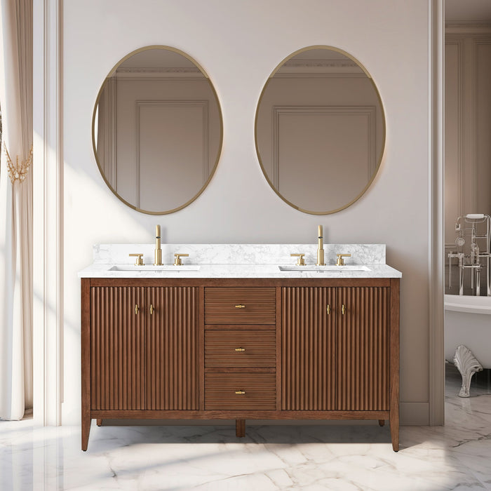 60" Double Sink Freestanding Bathroom Vanity with Engineered Marble Top - HomeBeyond