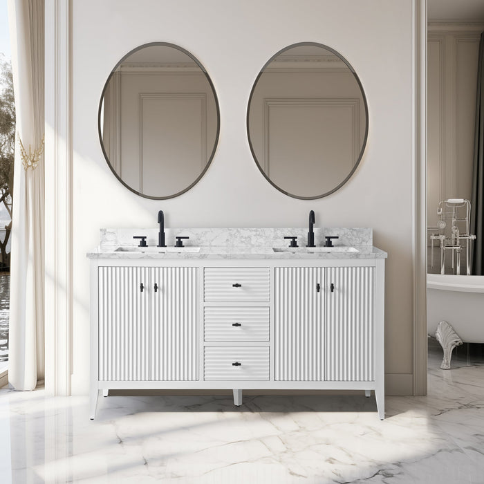 60" Double Sink Freestanding Bathroom Vanity with Engineered Marble Top - HomeBeyond