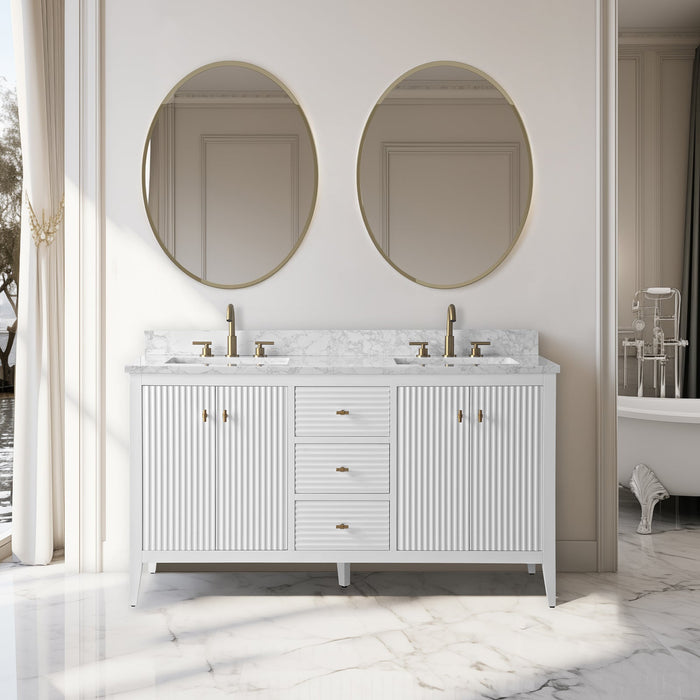 60" Double Sink Freestanding Bathroom Vanity with Engineered Marble Top - HomeBeyond