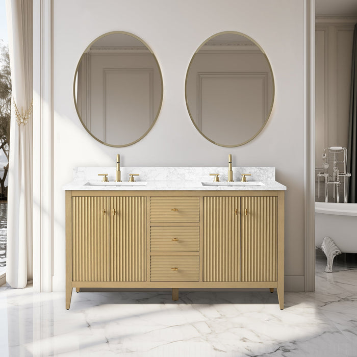 60" Double Sink Freestanding Bathroom Vanity with Engineered Marble Top - HomeBeyond