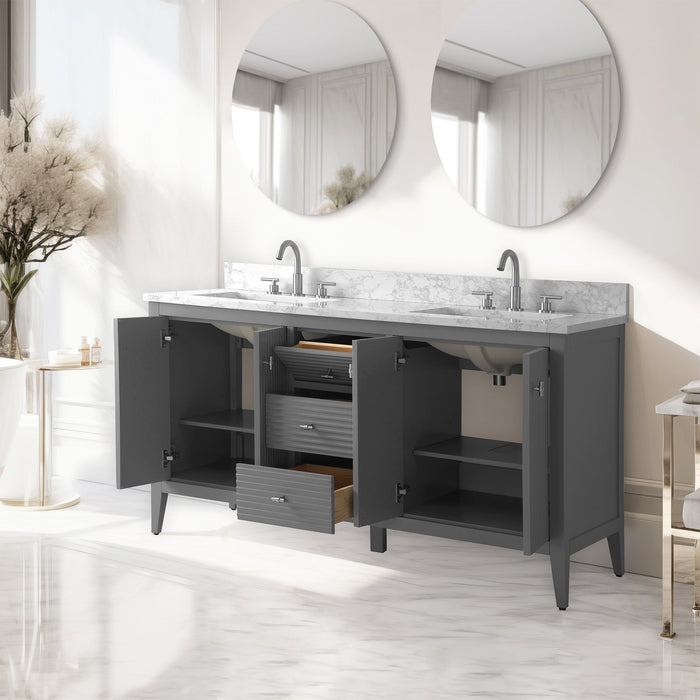 60" Double Sink Freestanding Bathroom Vanity with Engineered Marble Top - HomeBeyond