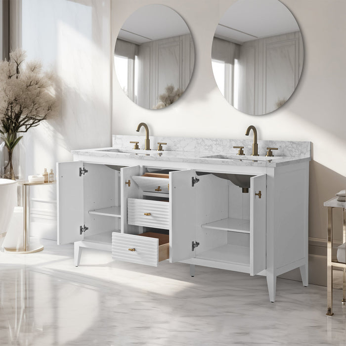 60" Double Sink Freestanding Bathroom Vanity with Engineered Marble Top - HomeBeyond