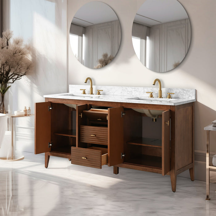 60" Double Sink Freestanding Bathroom Vanity with Engineered Marble Top - HomeBeyond