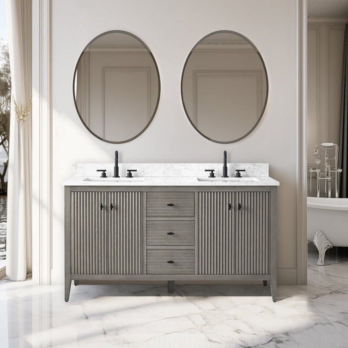 60" Double Sink Freestanding Bathroom Vanity with Engineered Marble Top - HomeBeyond