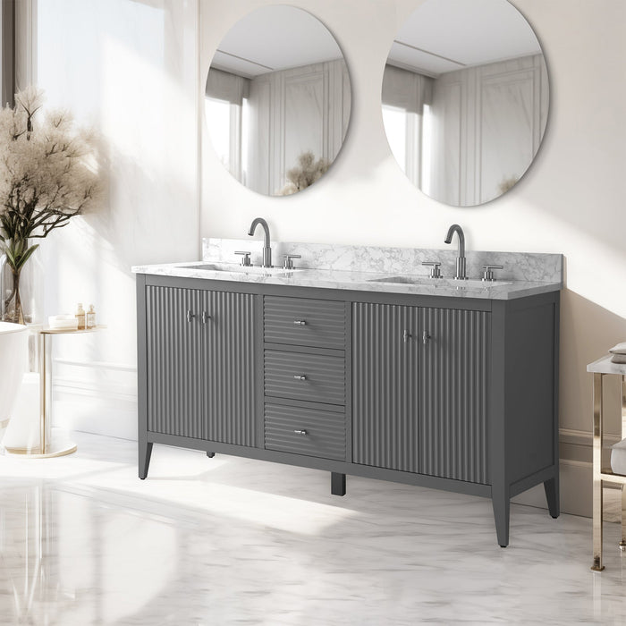 60" Double Sink Freestanding Bathroom Vanity with Engineered Marble Top - HomeBeyond