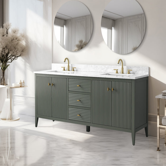 60" Double Sink Freestanding Bathroom Vanity with Engineered Marble Top - HomeBeyond