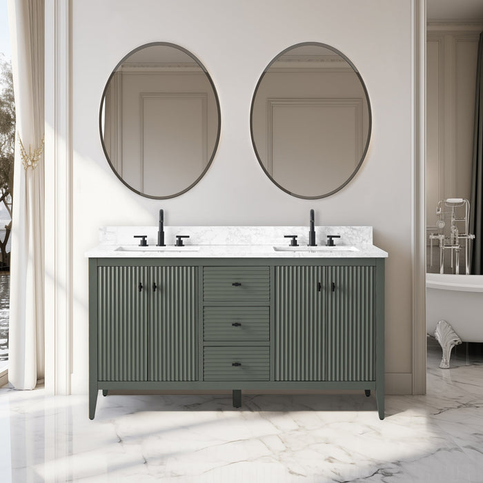 60" Double Sink Freestanding Bathroom Vanity with Engineered Marble Top - HomeBeyond