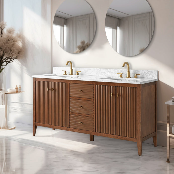 60" Double Sink Freestanding Bathroom Vanity with Engineered Marble Top - HomeBeyond