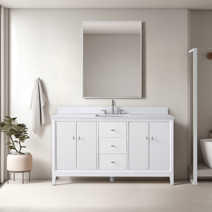 60" Single Sink Freestanding Bath Vanity Cabinet with White Engineered Marble Top - HomeBeyond