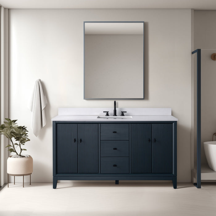 60" Single Sink Freestanding Bath Vanity Cabinet with White Engineered Marble Top - HomeBeyond