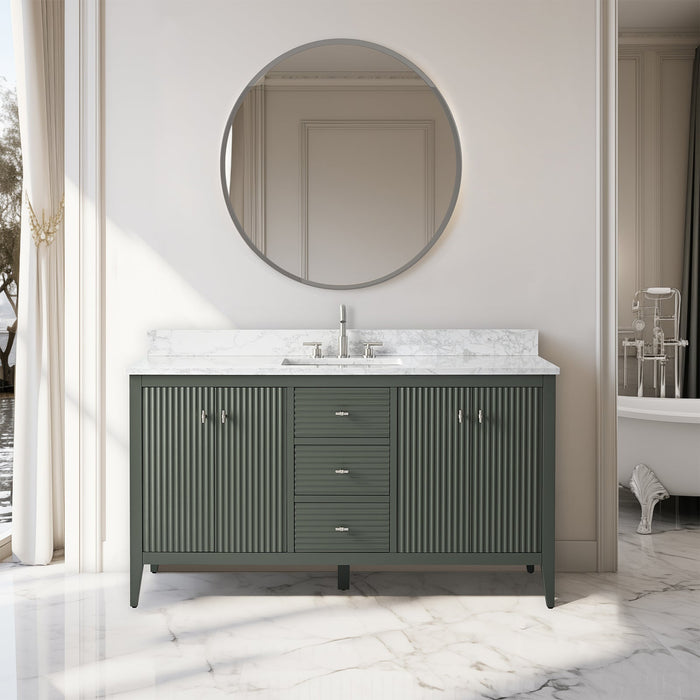 60" Single Sink Freestanding Bathroom Vanity with Engineered Marble Top - HomeBeyond