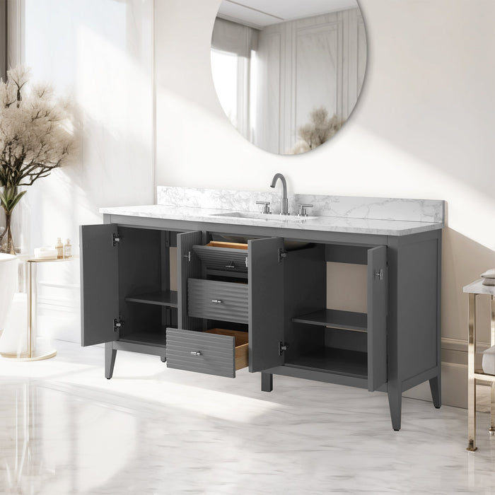 60" Single Sink Freestanding Bathroom Vanity with Engineered Marble Top - HomeBeyond