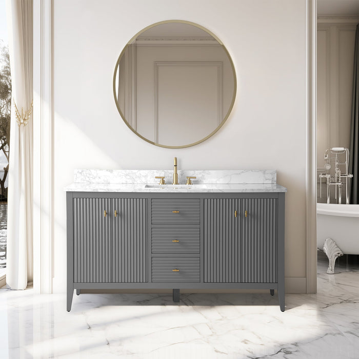 60" Single Sink Freestanding Bathroom Vanity with Engineered Marble Top - HomeBeyond