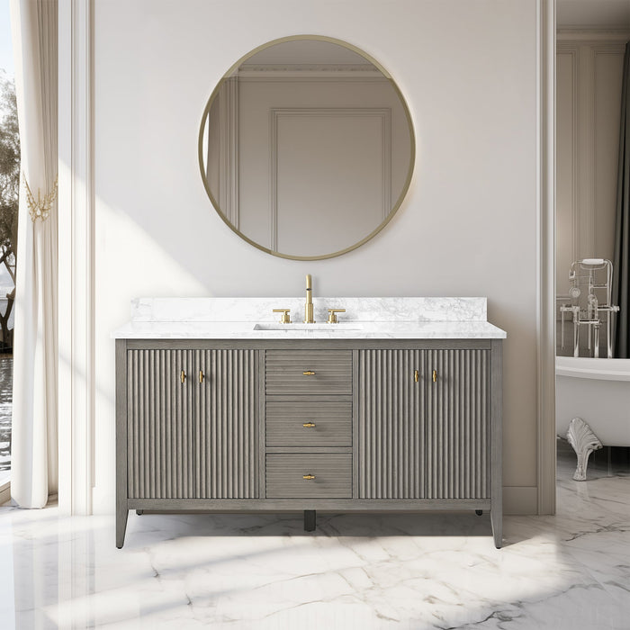 60" Single Sink Freestanding Bathroom Vanity with Engineered Marble Top - HomeBeyond