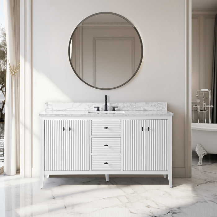 60" Single Sink Freestanding Bathroom Vanity with Engineered Marble Top - HomeBeyond