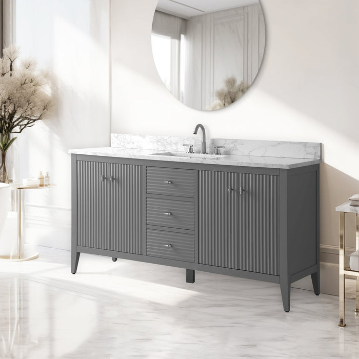 60" Single Sink Freestanding Bathroom Vanity with Engineered Marble Top - HomeBeyond