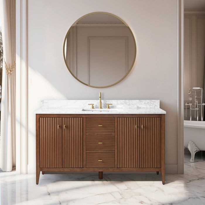 60" Single Sink Freestanding Bathroom Vanity with Engineered Marble Top - HomeBeyond