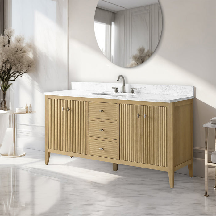 60" Single Sink Freestanding Bathroom Vanity with Engineered Marble Top - HomeBeyond