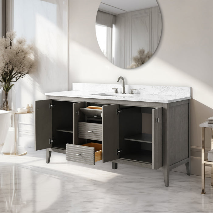 60" Single Sink Freestanding Bathroom Vanity with Engineered Marble Top - HomeBeyond