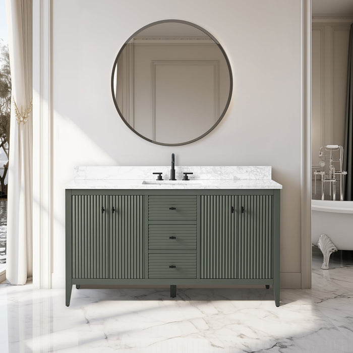 60" Single Sink Freestanding Bathroom Vanity with Engineered Marble Top - HomeBeyond