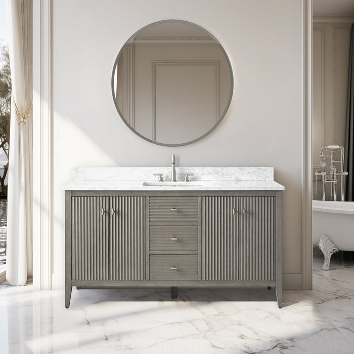 60" Single Sink Freestanding Bathroom Vanity with Engineered Marble Top - HomeBeyond