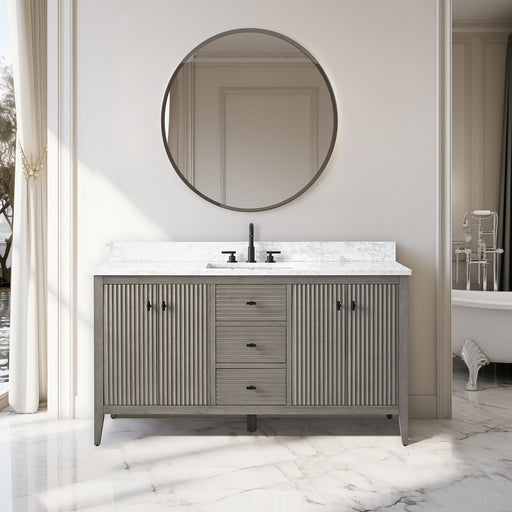 60" Single Sink Freestanding Bathroom Vanity with Engineered Marble Top - HomeBeyond