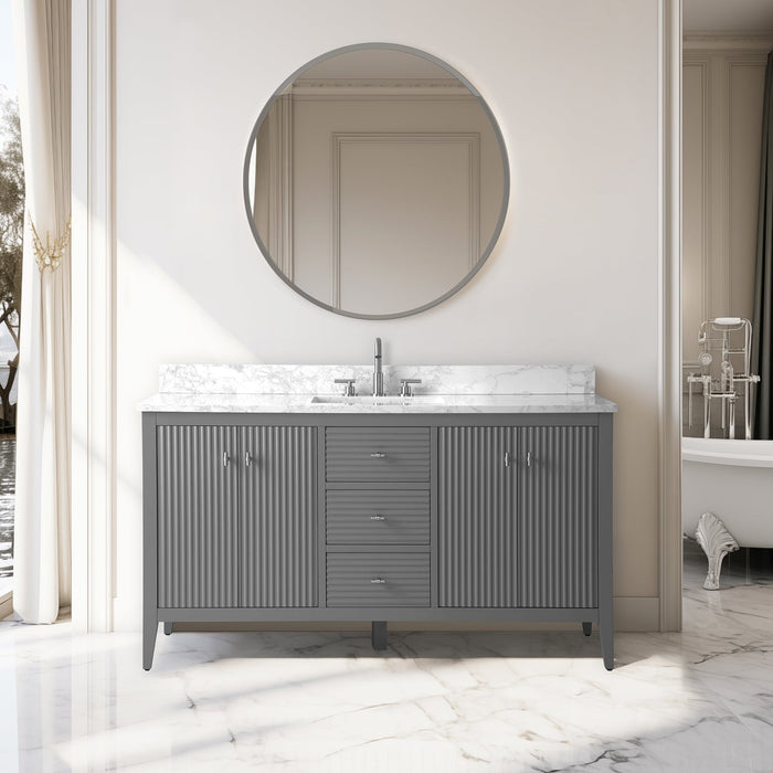 60" Single Sink Freestanding Bathroom Vanity with Engineered Marble Top - HomeBeyond