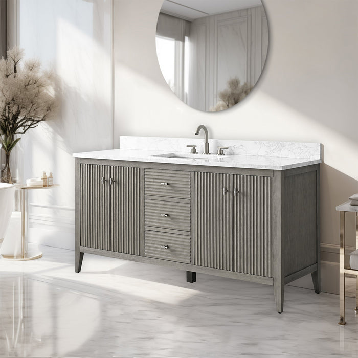 60" Single Sink Freestanding Bathroom Vanity with Engineered Marble Top - HomeBeyond