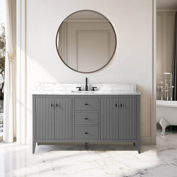 60" Single Sink Freestanding Bathroom Vanity with Engineered Marble Top - HomeBeyond