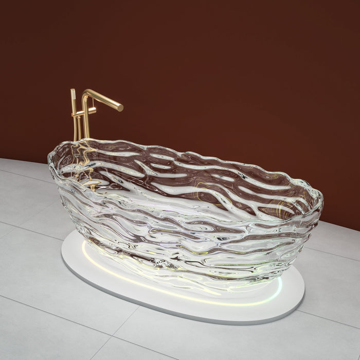 69” x 30” Oval Shaped Stone Resin Freestanding Bathtub, with Polished Chrome Pop Up Drain - HomeBeyond