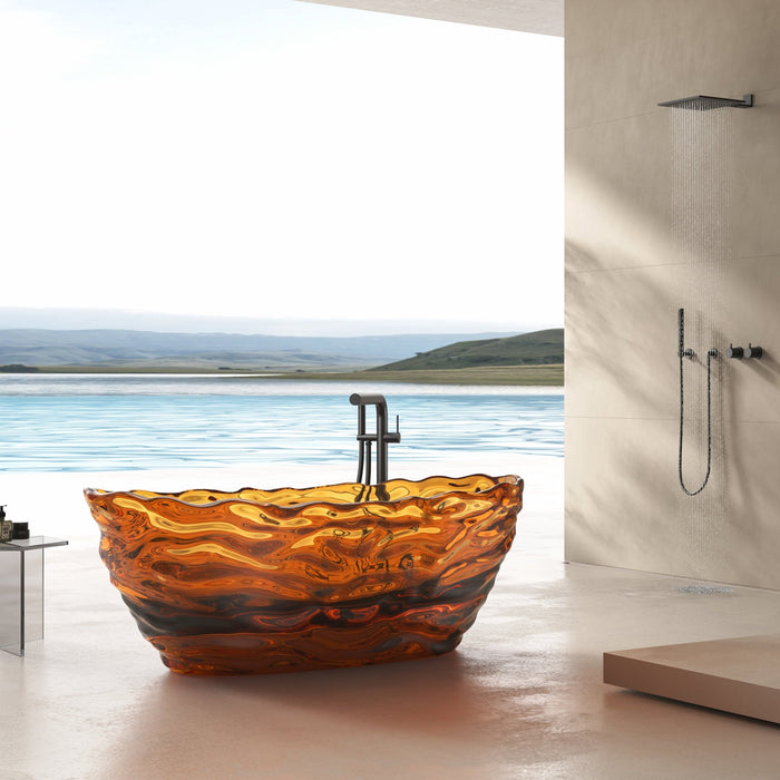 69” x 30” Oval Shaped Stone Resin Freestanding Bathtub, with Polished Chrome Pop Up Drain - HomeBeyond